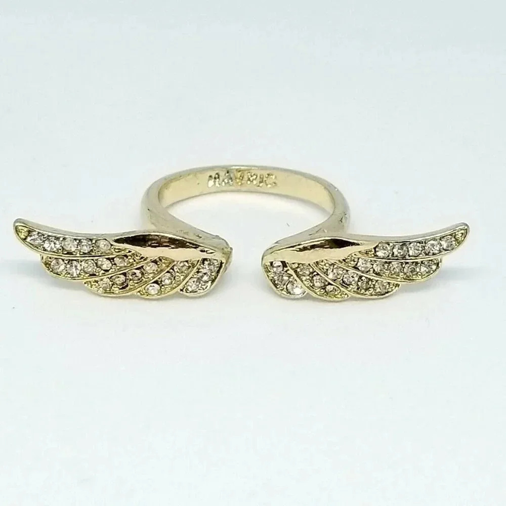 MAVRIC Signed Clear Rhinestone Angel Wings Ring